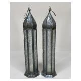 Pair of Glass & Metal Lanterns