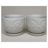 Pair Of Owl Ceramic Planters