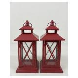 Pair Of Red Metal Lanterns