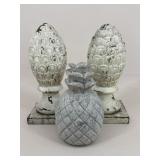 Concrete Pineapple Statue/Wood Artichoke Decor|3pc