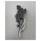 Sterling Silver & Stone Brooch