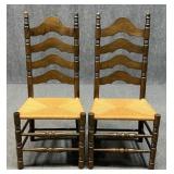Pair of Ladder Back Chairs w / Woven Rush Seats