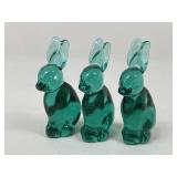 Green Glass Rabbits / 3 pc