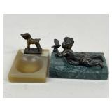 Bronze Figures On Stone Bases / 2 pc
