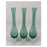 Green Glass Vases / 3 pc