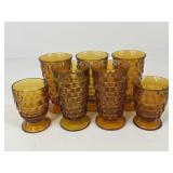 Amber Glass Footed Tumblers / 7 pc