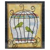'Bird Cage' Enhanced Print on Burlap/Metal wire