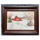 'Red Barn' Small Original on Canvas Board