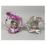 Porcelain Doll Head Bust Ornaments / 2 pc