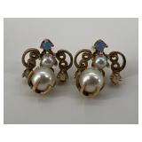 14 k Gold Earrings w/ Pearls & Opal