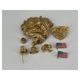 Gold Tone Pins & Brooches / 8 pc