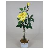 Artificial Yellow Rose In Glasur-Keramik Pot