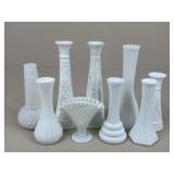 Milk Glass Vases / 9 pc