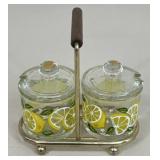 Culver Condiment Serving Jars w / Metal Holder