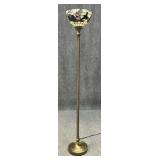 Metal Floor Lamp w / Stained Glass Shade