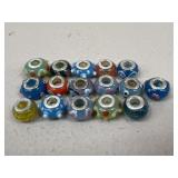 Glass & Sterling Silver Charm Beads / 16 pc