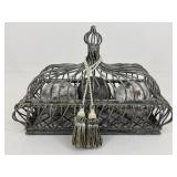Decorative Metal Box W/ Faux Feathered Orbs