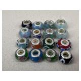 Glass & Sterling Silver Charm Beads / 16 pc