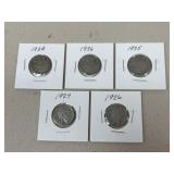 1926 - 1936 Buffalo Nickels / 5 pc