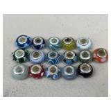 Glass & Sterling Silver Charm Beads / 16 pc