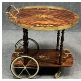 Rolling Beverage Cart  w / Floral Inlay