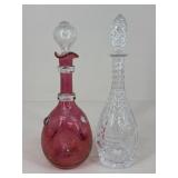 Cranberry Decanter & Crystal Decanter|2 pc