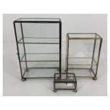 Vintage Brass Glass Display Cases|3 pc