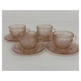 Vintage Pink Pressed Cups & Saucers|8 pc