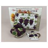 KK Ceramic Grape Centerpiece/Trivet/Platter|3 pc