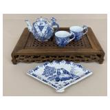 Wood Tea Tray & Tea Set|5 pc