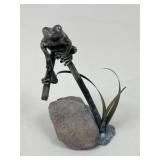 Metal Frog Statue w/ Stone