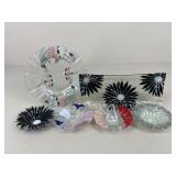 Floral Glass Trays & Bowls / 6 pc