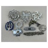 Silver Tone Brooches / 10 pc