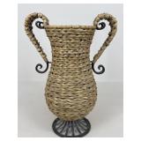 Metal & Straw Woven Umbrella Stand