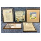 5/PC Vintage Framed Poem/Inspirational Phrases