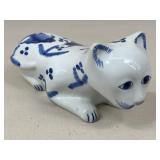 Porcelain Blue & White Cat Figurine