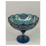 Blue Carnival Glass Compote
