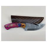 Custom Damascus Gut Hook Blade W/ Sheath