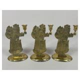 Vintage Brass Santa Candle Holders / 3 pc