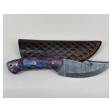 Custom Damascus Gut Hook Blade W/ Sheath