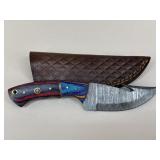 Custom Damascus Gut Hook Blade W/ Sheath