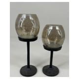 Pair Of Iron Candle Holders w/Glass Globes