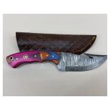 Custom Damascus Gut Hook Blade W/ Sheath