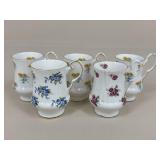Royal Windsor Fine Bone China Floral Mugs / 5 pc
