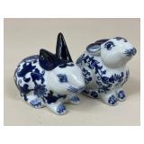 Blue & White Ceramic Rabbits / 2 pc