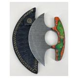 Custom Damascus Ulu Knife W/ Sheath
