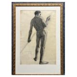 Original 1911 Figure Study Charcoal Drawing Signed