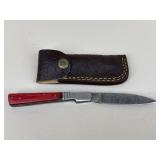Custom Damascus Pocket Knife W/ Sheath