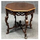 Antique Carved Wood Foyer Table w / Glass Top