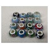 Glass & Sterling Silver Charm Beads / 16 pc